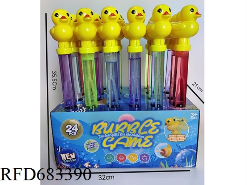 35.5CM WHISTLE SMALL YELLOW DUCK BUBBLE STICK 24PCS