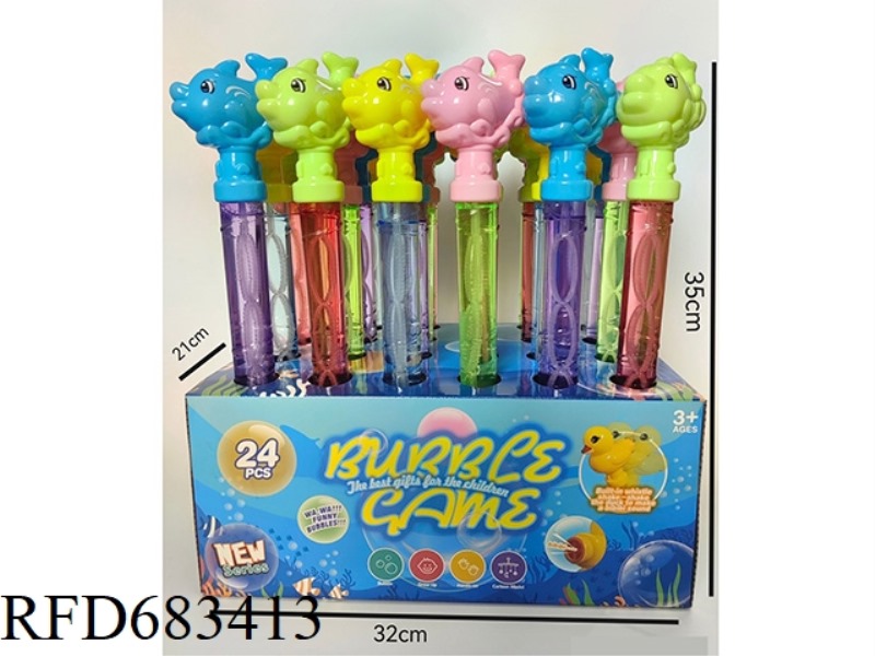 35CM WHISTLE DOLPHIN BUBBLE STICK 24PCS