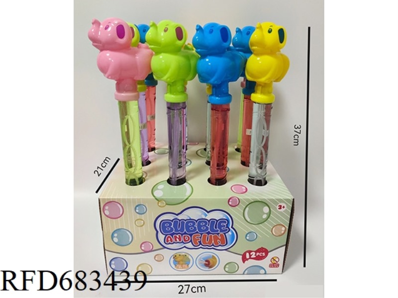 37CM WHISTLE, BIG-EARED ELEPHANT BUBBLE STICK, 12PCS