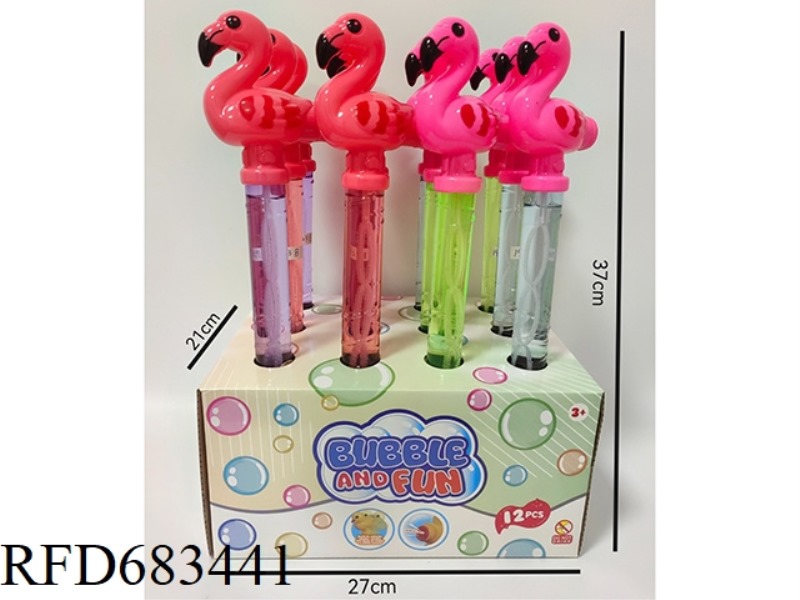 37CM WHISTLE BIG FLAMINGO BUBBLE STICK 12PCS