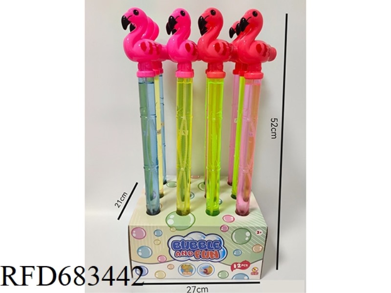 52CM WHISTLE BIG FLAMINGO BUBBLE STICK 12PCS