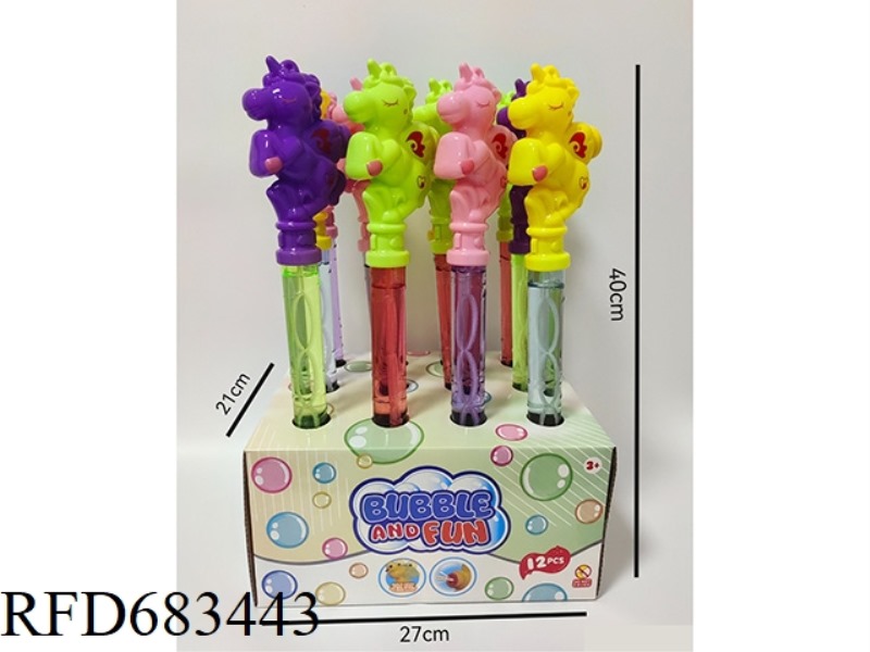 40CM WHISTLE LARGE UNICORN BUBBLE STICK 12PCS