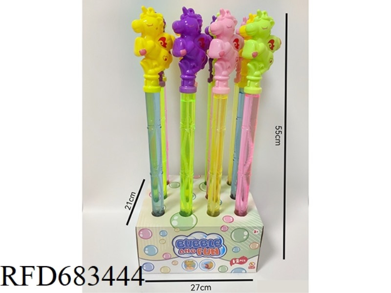 55CM WHISTLE LARGE UNICORN BUBBLE STICK 12PCS