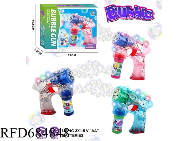 CLASSIC BUBBLE GUN TRANSPARENT COLOR (10 HOLES) 3*AA BATTERY 50ML *1