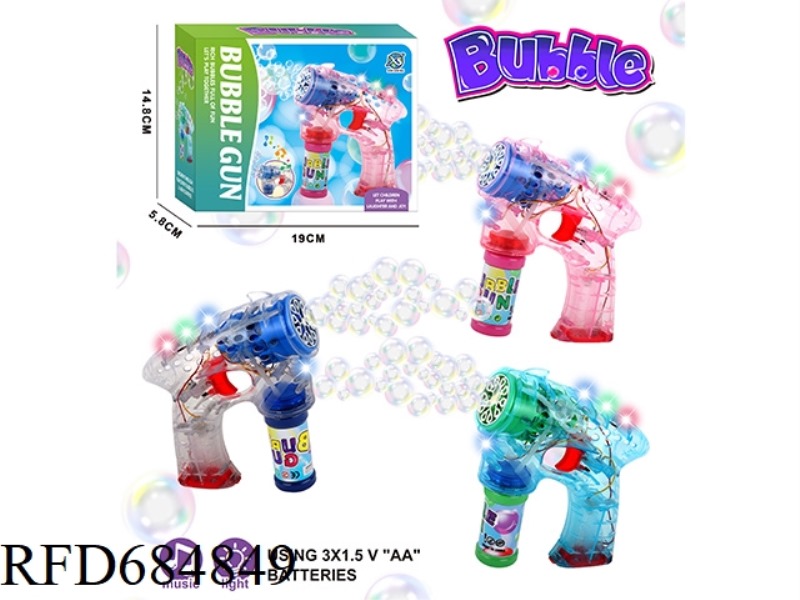 CLASSIC BUBBLE GUN TRANSPARENT RED (10 HOLES) 3*AA BATTERY 50ML *1