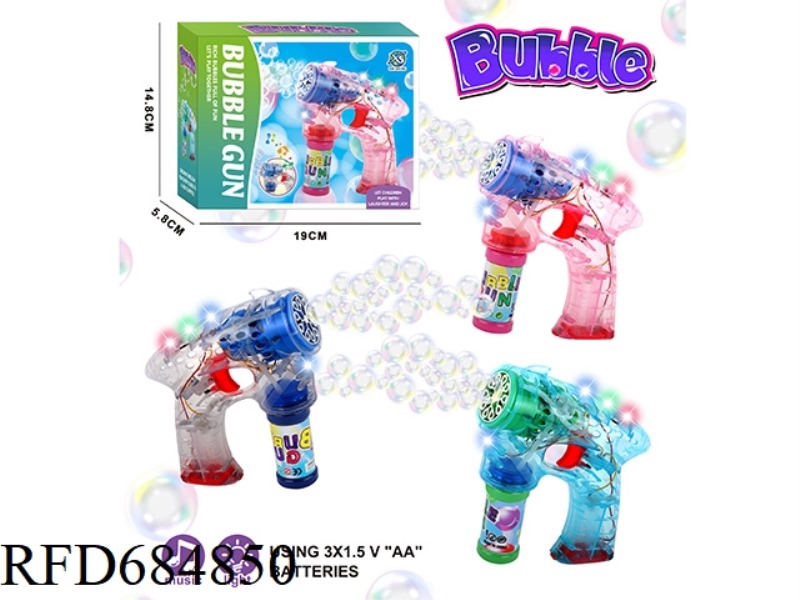 CLASSIC BUBBLE GUN TRANSPARENT BLUE (10 HOLES) 3*AA BATTERY 50ML *1