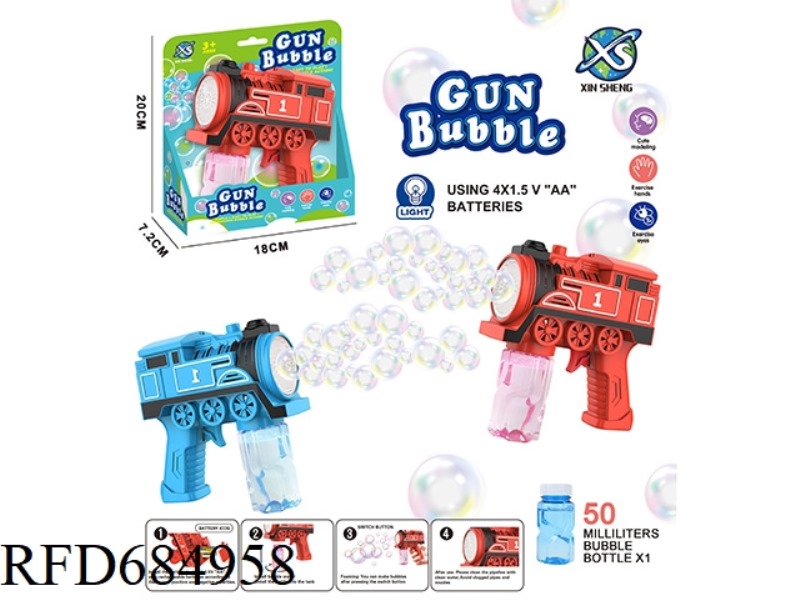 POROUS TRAIN BUBBLE GUN (20 HOLES) 4*AA BATTERY 50ML *1