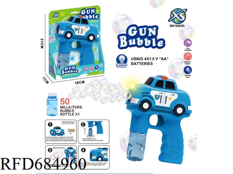 POROUS POLICE CAR BUBBLE GUN (8 HOLES) 4*AA BATTERY 50ML *1
