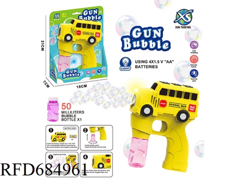POROUS SCHOOL BAR BUBBLE GUN (8 HOLES) 4*AA BATTERY 50ML *1