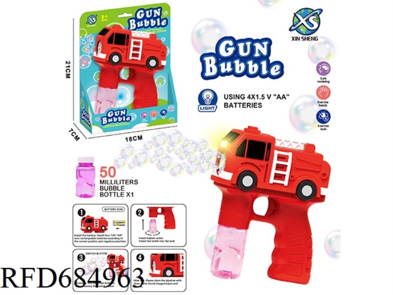 POROUS FIRE TRUCK BUBBLE GUN (8 HOLES) 4*AA BATTERY 50ML *1