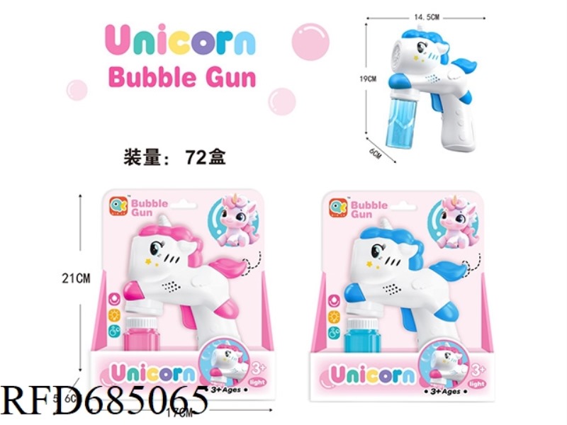 ELECTRIC UNICORN BUBBLE GUN (1 BOTTLE OF BUBBLE WATER WITH LIGHT)