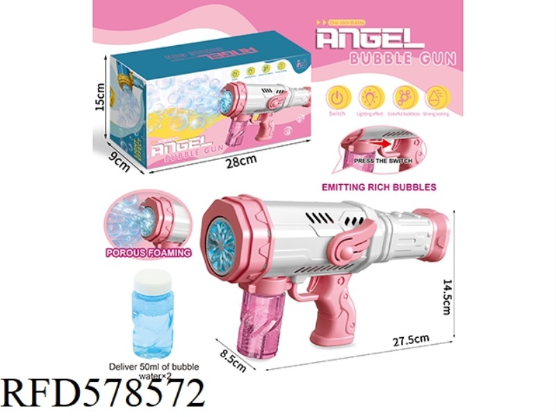 PINK LIGHT ANGEL AUTOMATIC BUBBLE GUN (WITH 1 BOTTLE OF 50ML BUBBLE WATER)