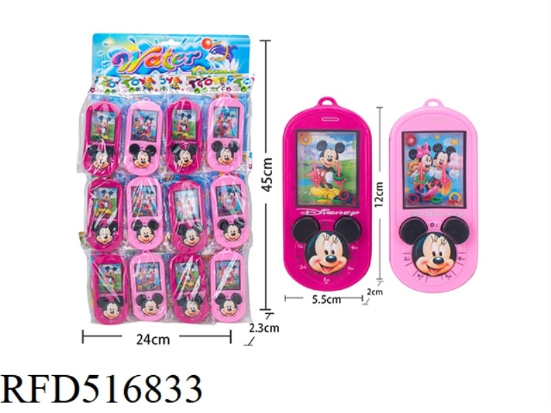 12 MICKEY CHILDREN'S HANGING BOARD, MOBILE PHONE AND WATER MACHINE.
