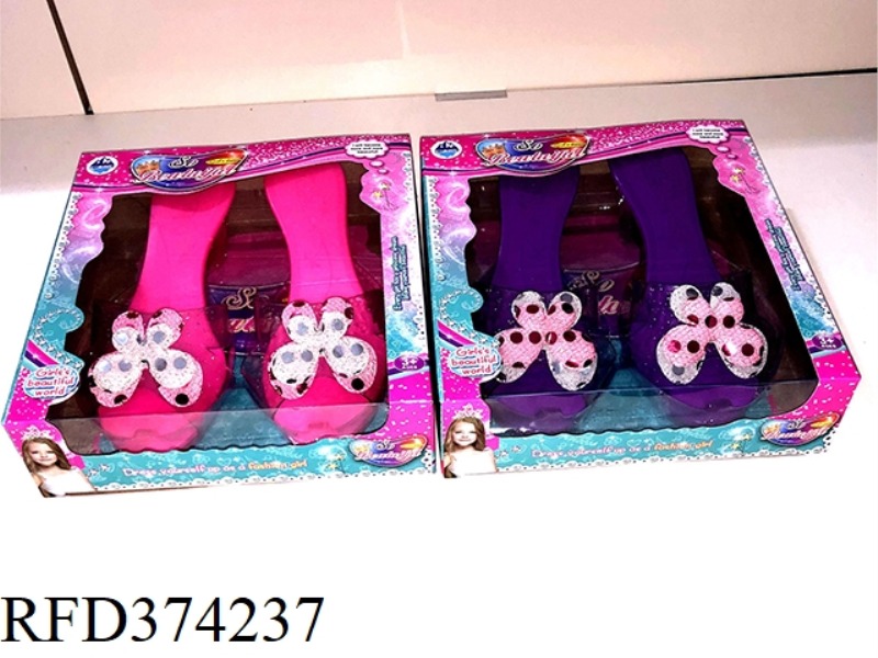 PRINCESS BARBIE HIGH-HEELED SIMULATION SHOES BOX FOR CHILDREN (PINK, PURPLE BELT)