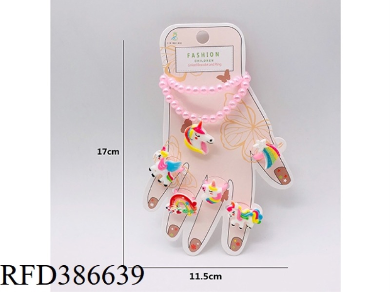 GIRL JEWELRY-UNICORN BRACELET RING SET
