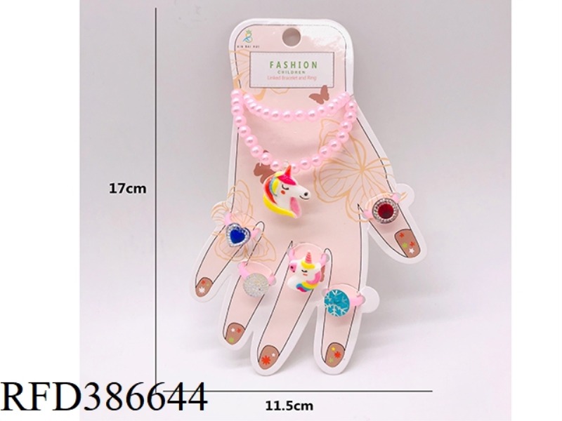 GIRL JEWELRY-UNICORN BRACELET RING SET