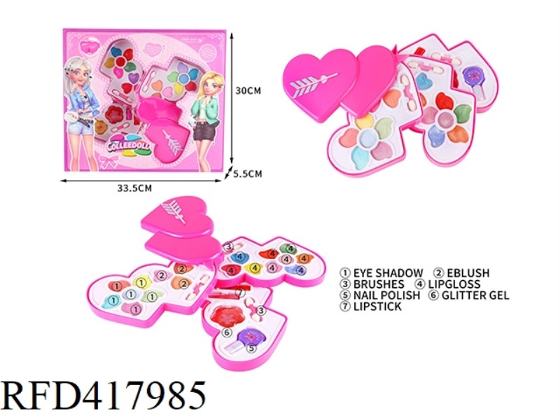 THREE LAYERS OF CHILDREN'S MAKE-UP COSMETICS WITH ONE ARROW AND TWO HEARTS