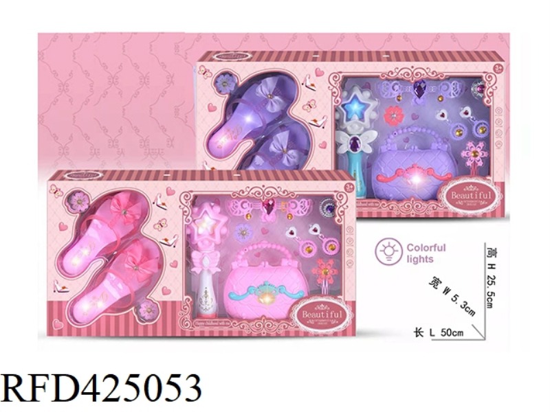 LIGHTED BARBIE SHOES WITH LIGHTED ROUND DIAMOND BAG AND LIGHTED FIVE-STAR MAGIC WAND SET