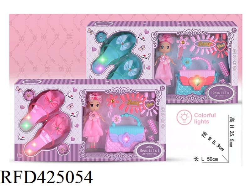 LIGHT BARBIE SHOES WITH BIG BARBIE + LIGHT DRIP BAG JEWELRY SET