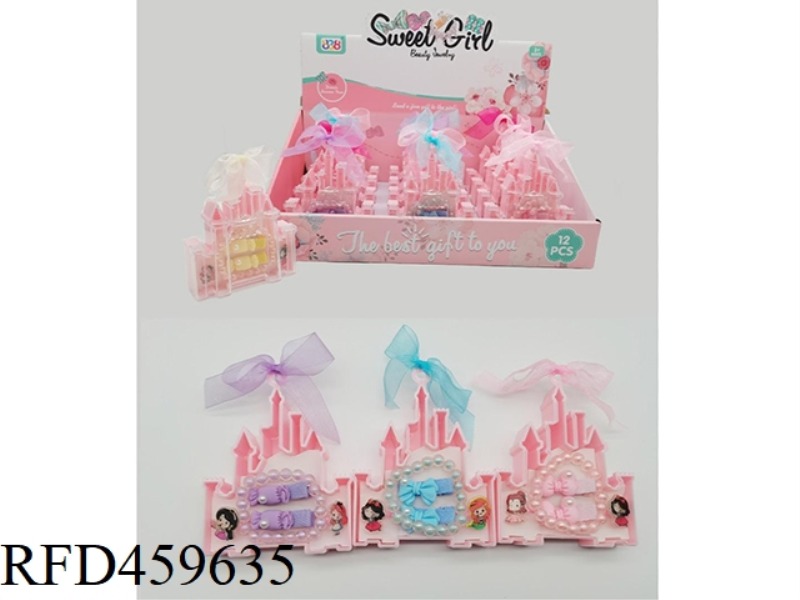 CASTLE RIBBON BOX JEWELRY SERIES HAIRPIN + RING + BRACELET 12PCS
