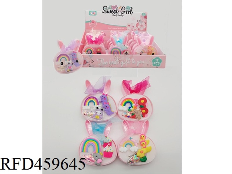 LITTLE WHITE RABBIT RIBBON BOX JEWELRY SERIES HAIRPIN + HAIR ROPE PAIR 12PCS