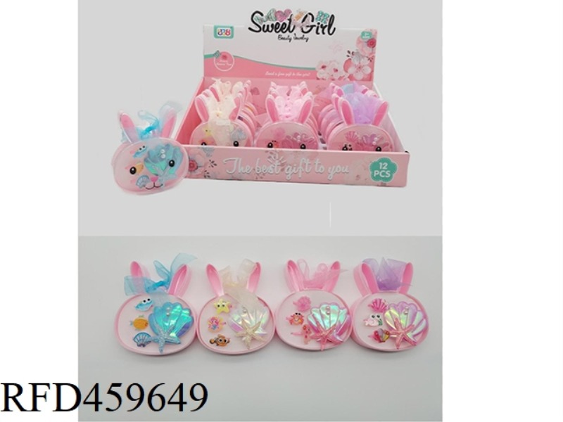 LITTLE WHITE RABBIT RIBBON BOX JEWELRY SERIES HAIRPIN + RING 12PCS