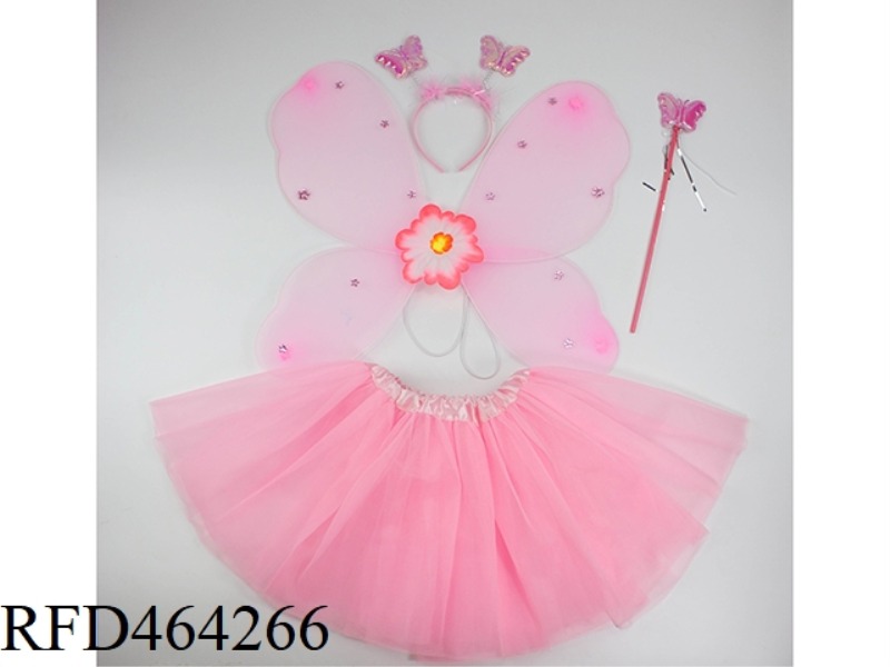 A FOUR-PIECE SET OF SINGLE-LAYER BUTTERFLY WINGS, HEADDRESS, HAND-HELD STICK, AND SKIRT