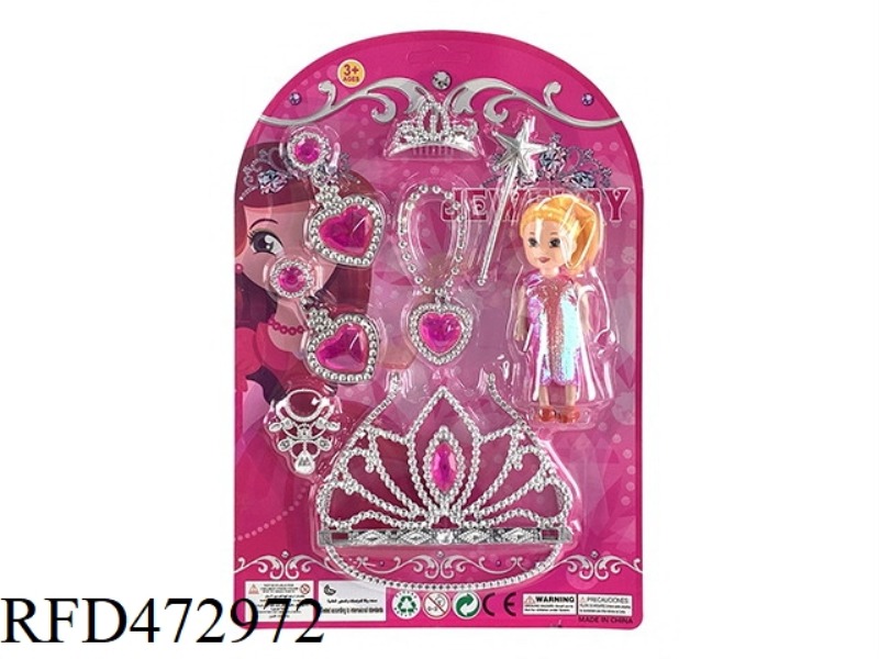 BIG CROWN + BIG NECKLACE + BIG EARRING JEWELRY + 3 INCH DOLL