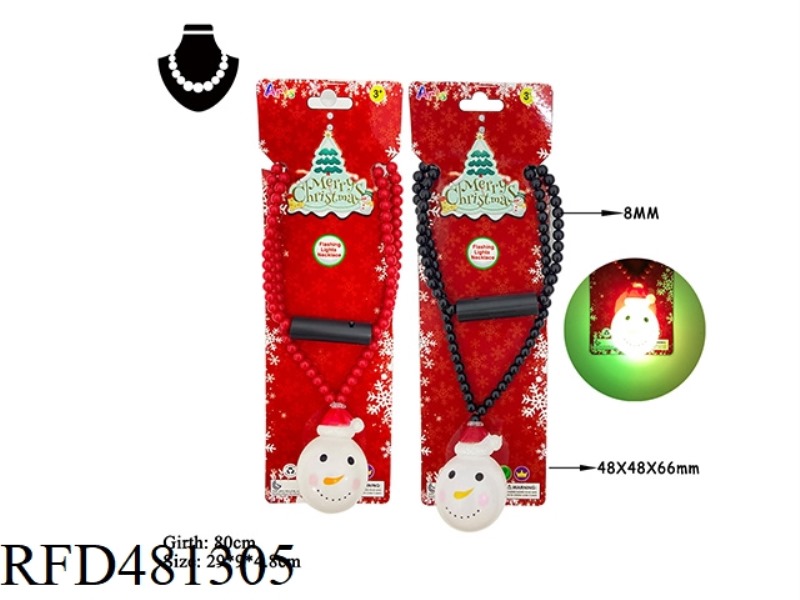 LED COLORFUL CHRISTMAS GLITTER NECKLACE BEADED NECKLACE (SNOWMAN) RED. WHITE TWO-COLOR