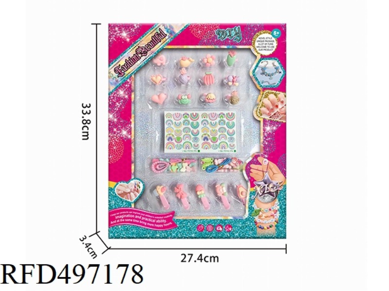 DIY FASHION ACCESSORIES SET (RING + NAIL PASTE + BEADING + HAIRPIN)