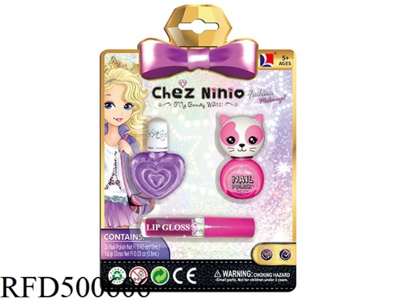 CAT AND HEART NAIL POLISH LIP GLOSS COMBINATION