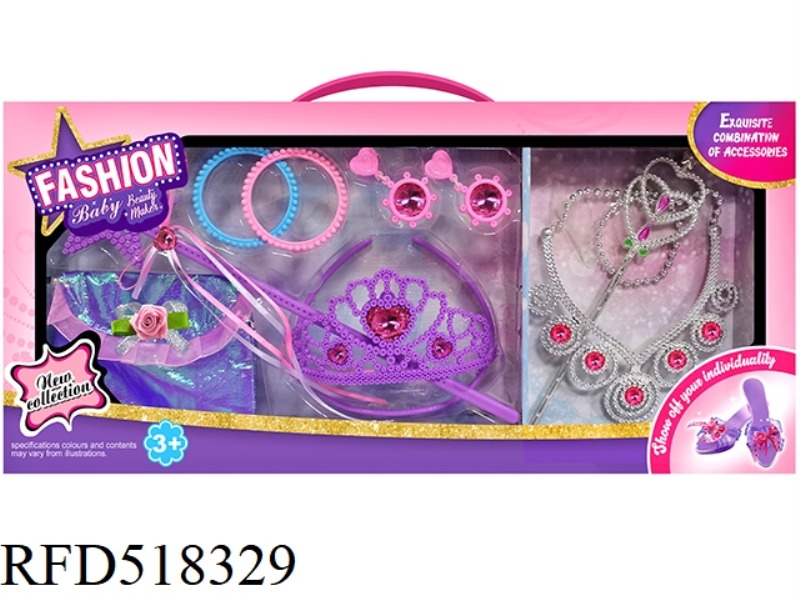 GIRL PRINCESS GEM NECKLACE CROWN HANDBAG ORNAMENT SET