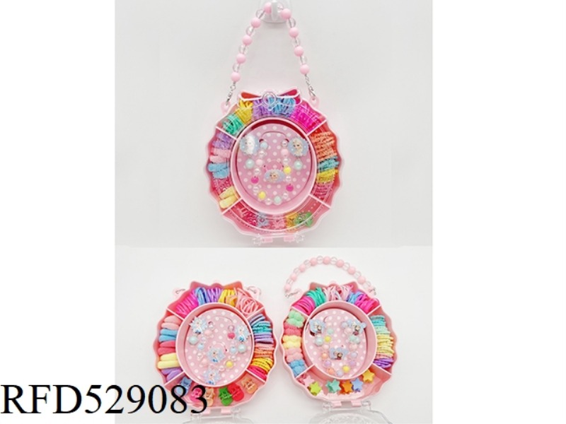 GIRL'S JEWELRY HANDBAG SET (BRACELET + EARDROP + RING + HAIR ROPE + GRAB CLIP)
