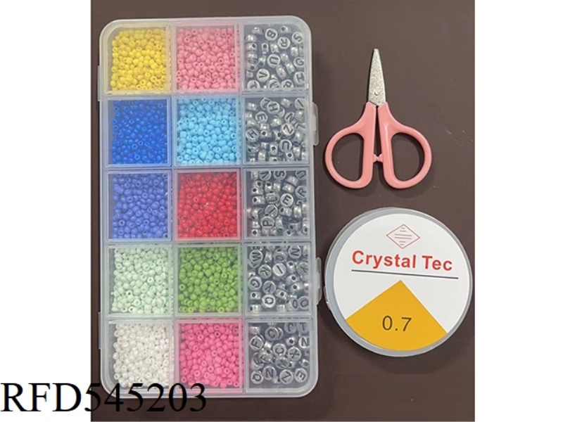 15 GRID BEADS + LETTER BEADS BEADING BOX (WITH SCISSORS + STRING BOX)