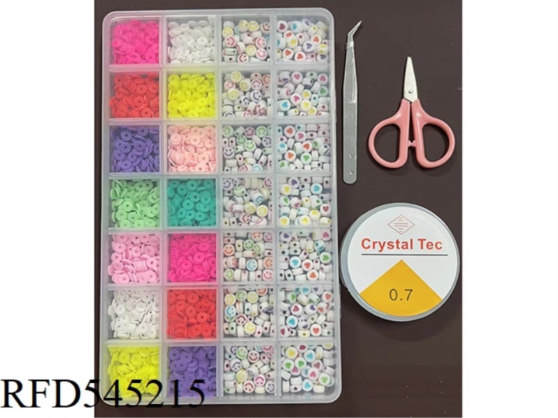 28 SMALL POLYMER CLAY + BEADED BEADING BOX (WITH SCISSORS + WIRE BOX + CLIP)