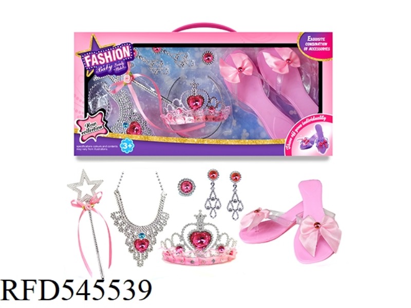 PRINCESS SHOES CROWN NECKLACE EARRINGS RING MAGIC WAND JEWELRY SET