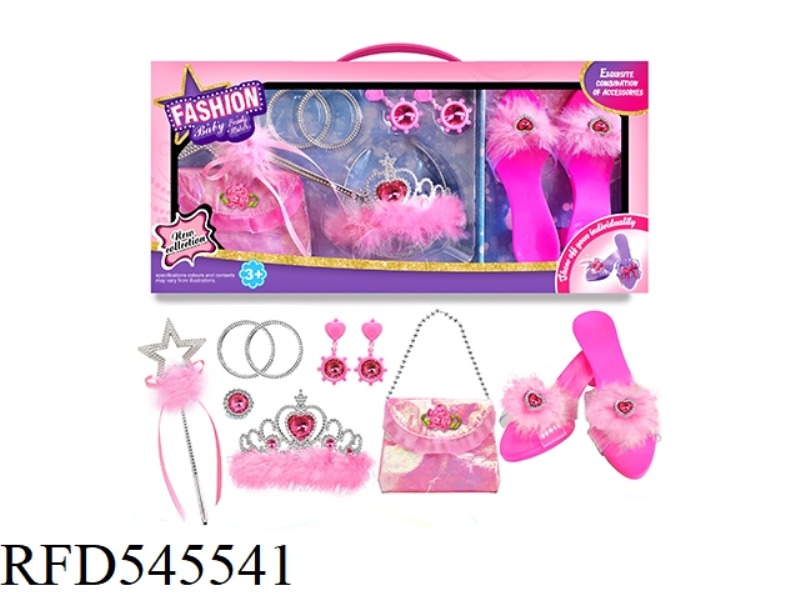 SILK HAIR PRINCESS SHOES CROWN EARRINGS RING MAGIC WAND JEWELRY SET