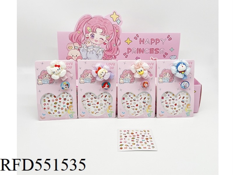 GIRLS' NAIL STICKER JEWELRY SET (NAIL STICKER + HAIRPIN + RING) 24PCS