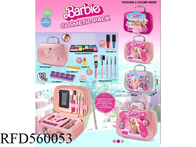 BARBIE GLITTER MAKEUP BAG 13PCS