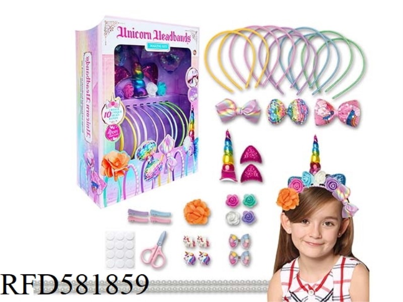 DIY HAIRBAND (10 HAIRBAND 4 HAIRPINS) UNICORN THEME