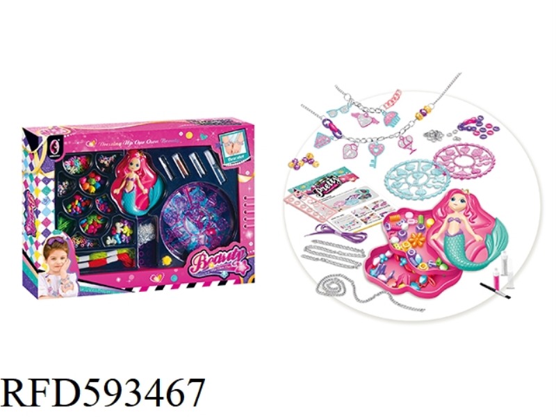 MERMAID STORAGE BOX BEADED NECKLACE COLORED POWDER DIY3 IN 1 COMBINATION