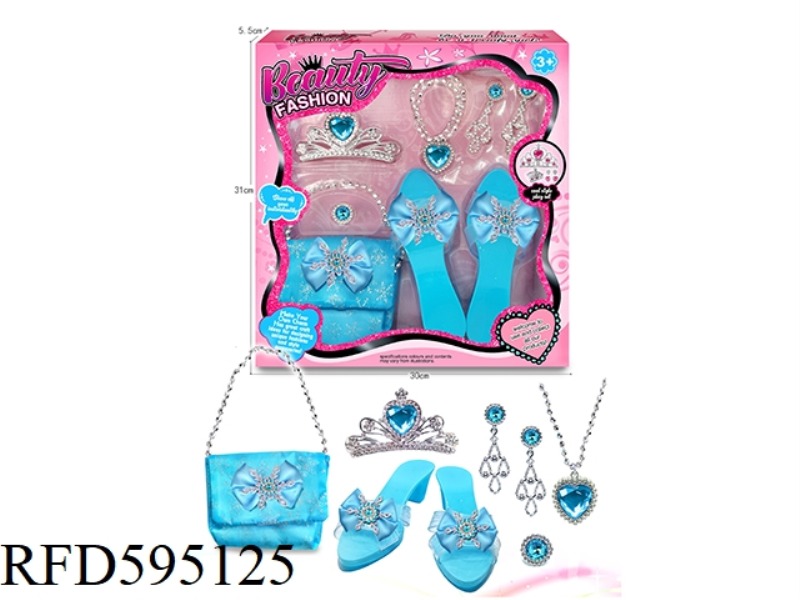 PRINCESS SNOWFLAKE HIGH HEELS TOTE BAG CROWN JEWELRY PLAY HOUSE SET