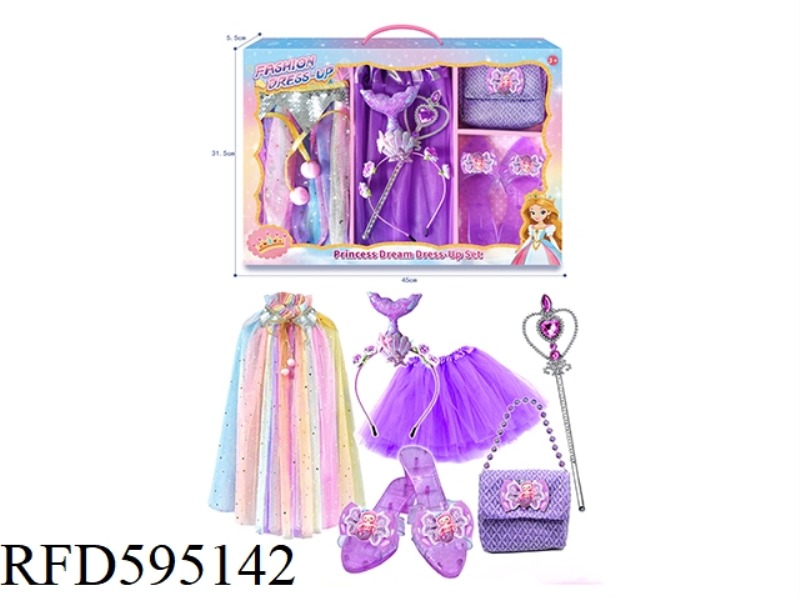 GIRL PRINCESS SHOES MAGIC WAND CROWN GAUZE SKIRT MERMAID HEADBAND SEQUIN BATCH GAUZE PRINCESS BAG AC