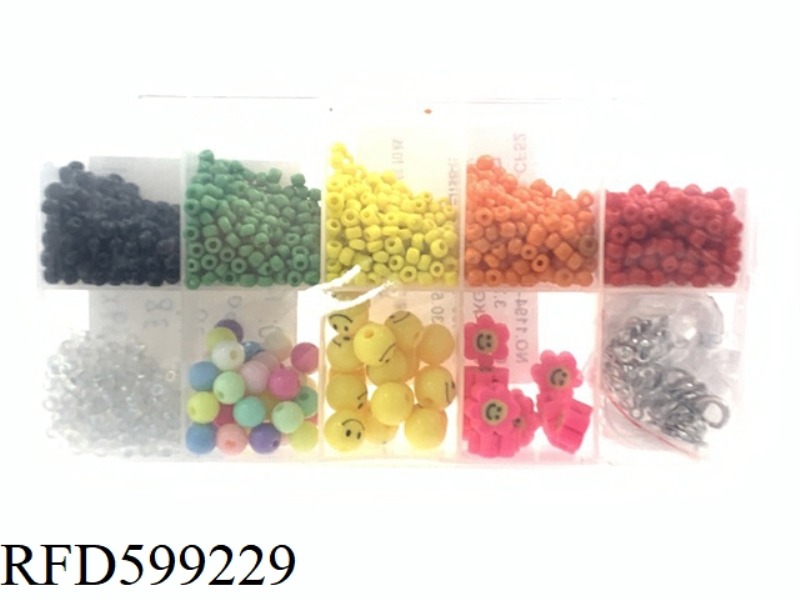 RICE BEADS + POLYMER CLAY BEADS + COLORED BEADS + LOBSTER BUCKLE OPEN LOOP BUCKLE THREAD (10 BOXES)