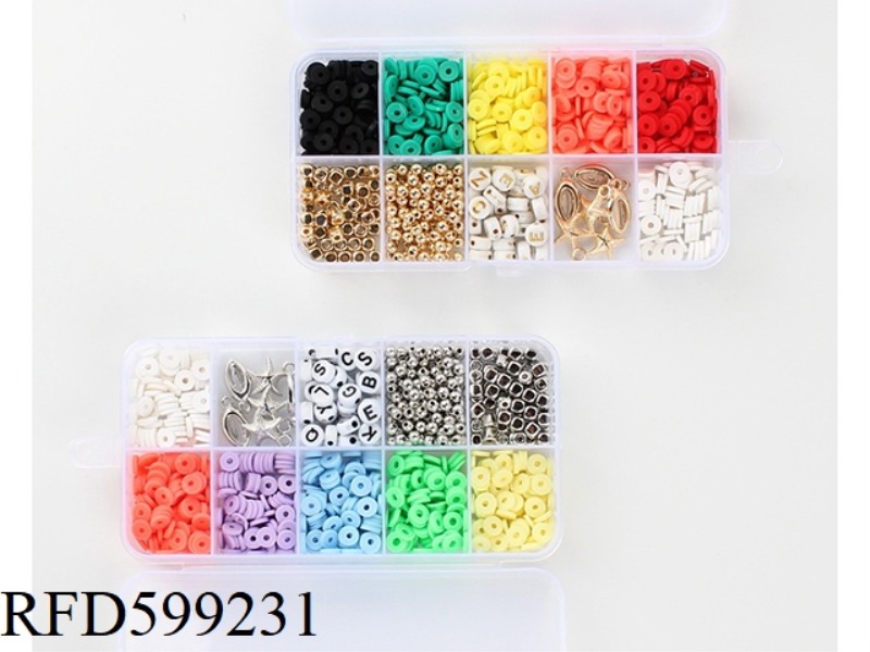 POLYMER CLAY BEADS + LETTER BEADS + PENDANT + BEAD + THREAD (10 GRIDS)