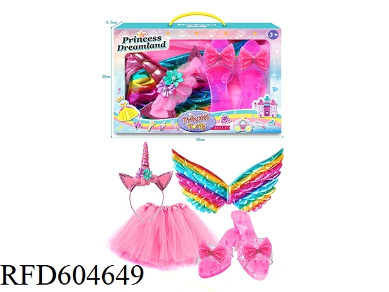 GIRLS PRINCESS HIGH HEELS TULLE SKIRT UNICORN HAIR BAND ANGEL WINGS JEWELRY SET