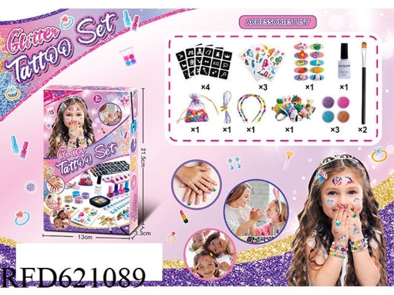 DIY KIDS JEWELRY TATTOO SET TATTOO STICKERS + BEADED HEADBAND