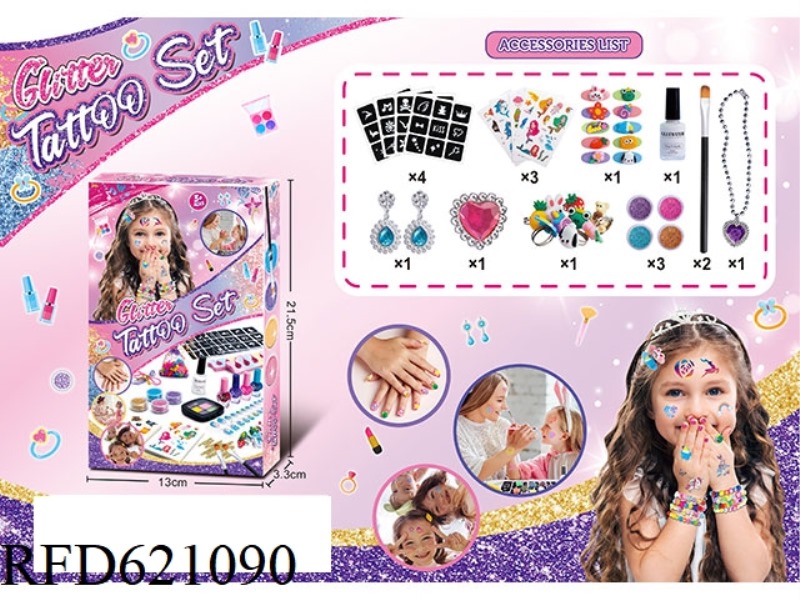 DIY CHILDREN'S JEWELRY TATTOO SET TATTOO STICKERS + EARRINGS NECKLACE
