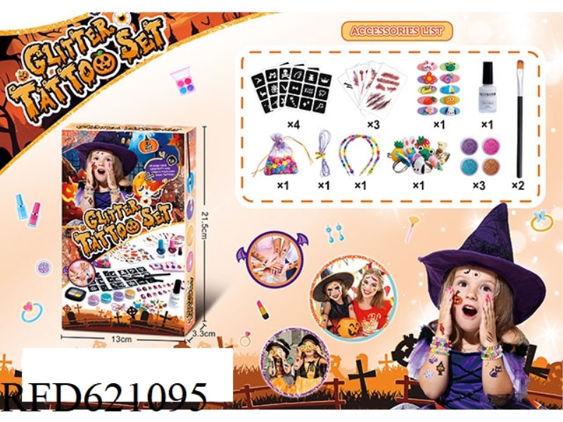 (HALLOWEEN) THEMED DIY CHILDREN'S JEWELRY TATTOO SET TATTOO STICKERS + BEADED HEADBAND
