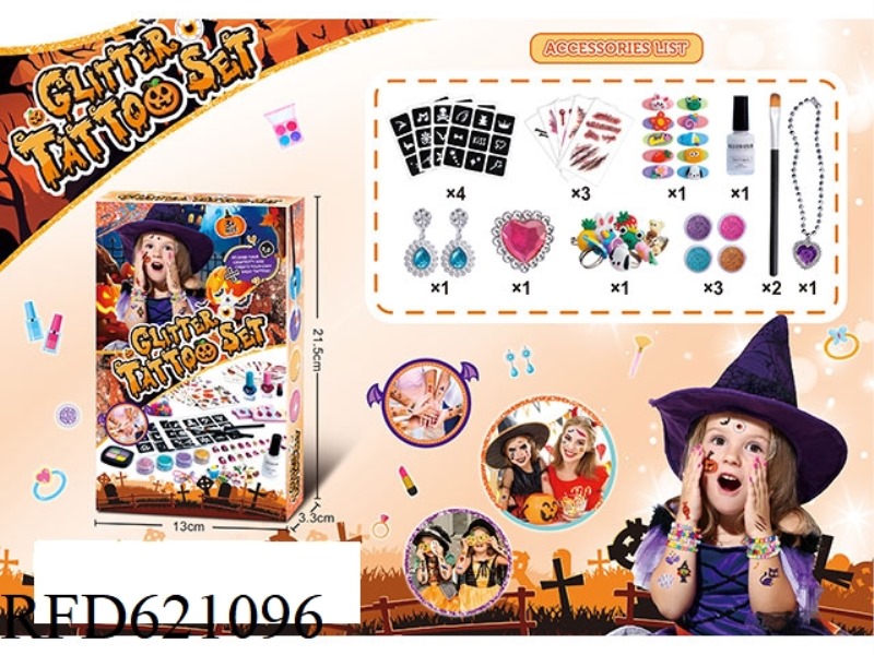 (HALLOWEEN) THEMED DIY CHILDREN'S JEWELRY TATTOO SET TATTOO STICKERS + EARRINGS NECKLACE